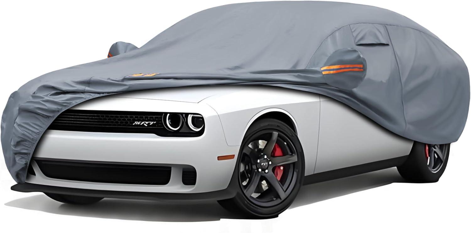 imageMORNYRAY Car Cover Compatible with Chevy Camaro Waterproof All Weather for Automobiles Outdoor Full Cover Rain Sun UV Protection with Zipper Cotton Grey Custom Fit Chevy CamaroGrey