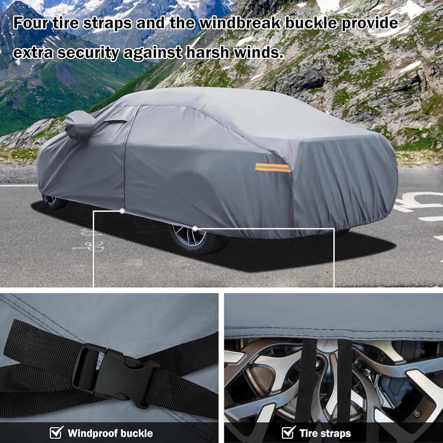 imageMORNYRAY Car Cover Compatible with Chevy Camaro Waterproof All Weather for Automobiles Outdoor Full Cover Rain Sun UV Protection with Zipper Cotton Grey Custom Fit Chevy CamaroGrey