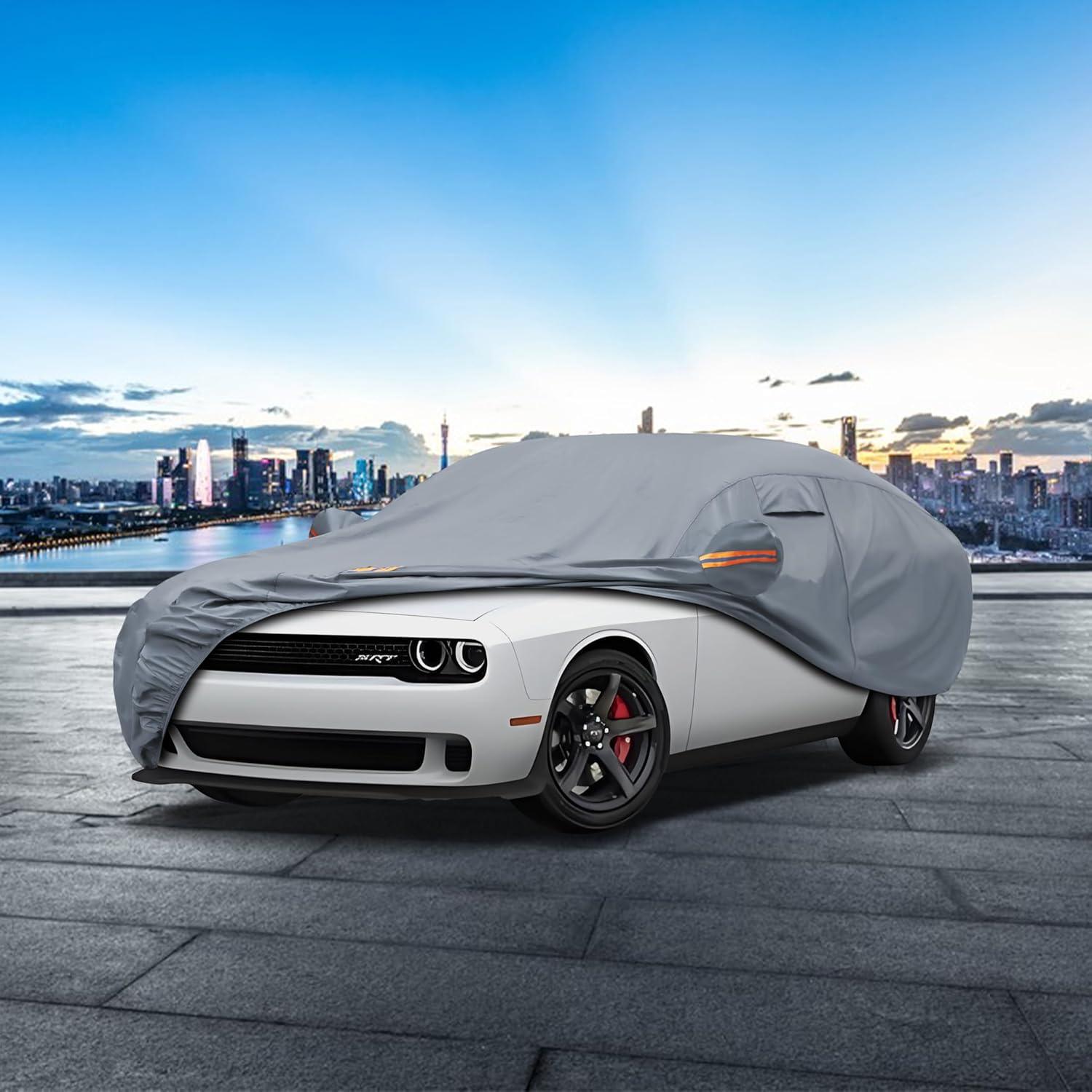 imageMORNYRAY Car Cover Compatible with Chevy Camaro Waterproof All Weather for Automobiles Outdoor Full Cover Rain Sun UV Protection with Zipper Cotton Grey Custom Fit Chevy CamaroGrey