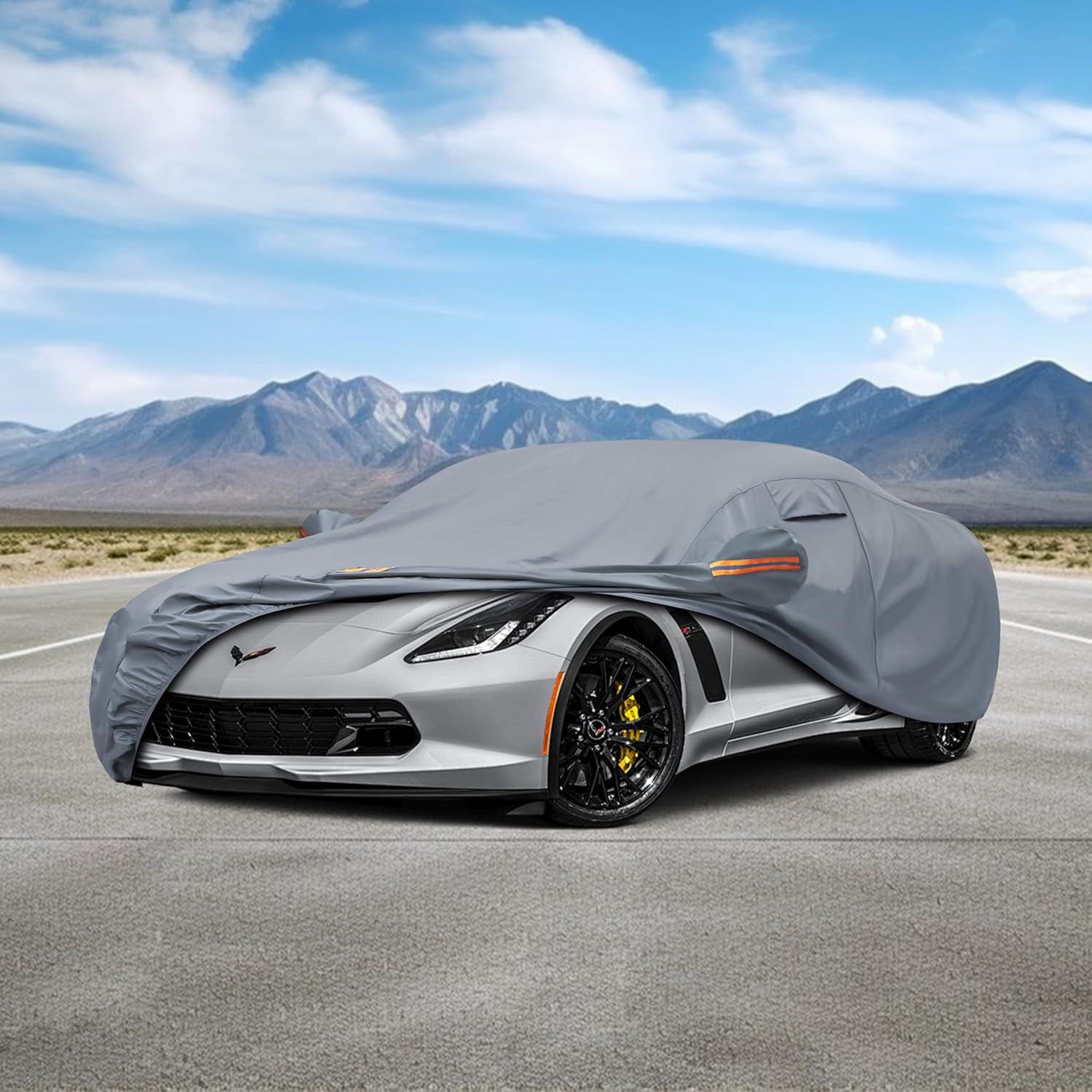 imageMORNYRAY Car Cover Compatible with Chevy Camaro Waterproof All Weather for Automobiles Outdoor Full Cover Rain Sun UV Protection with Zipper Cotton Grey Custom Fit Chevy CamaroGrey