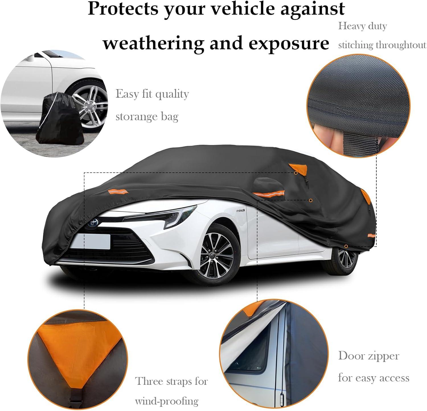 imageMORNYRAY Car Cover Compatible with Chevy Camaro Waterproof All Weather for Automobiles Outdoor Full Cover Rain Sun UV Protection with Zipper Cotton Grey Custom Fit Chevy CamaroBlack