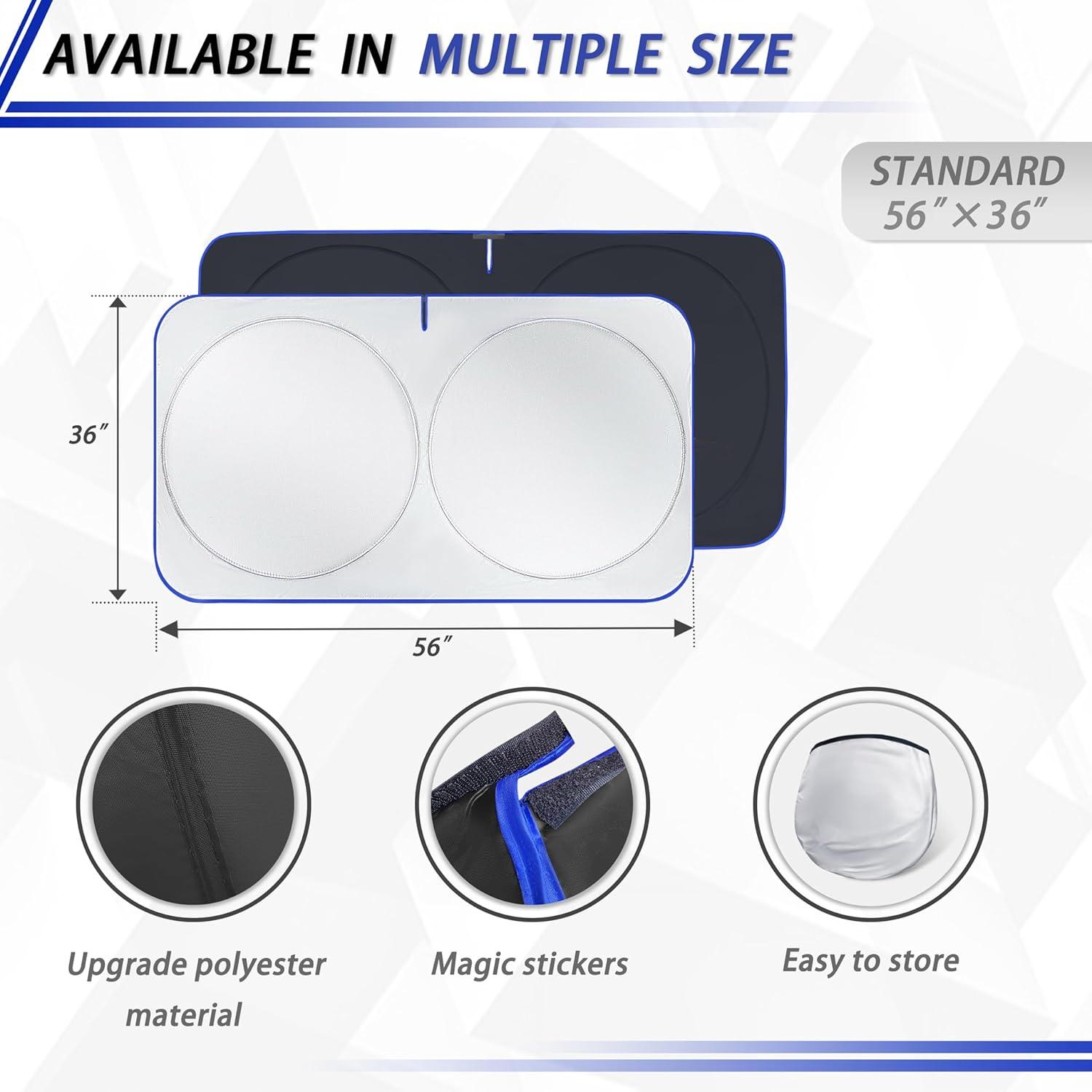 imageMORNYRAY Car Windshield Sun ShadeReflector Sunshade Offers Ultimate Protection for Car InteriorCool Reflective Sun BlockerFoldable Car Interior Accessories Black Medium Plus64 x 34 inchesBlack