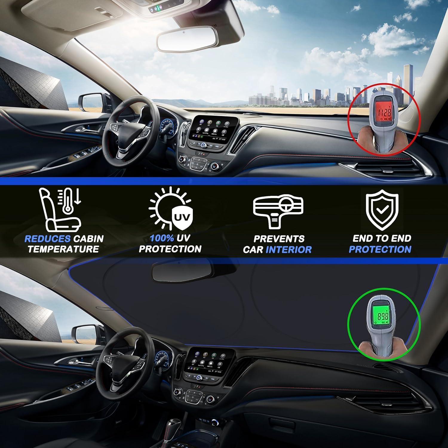 imageMORNYRAY Car Windshield Sun ShadeReflector Sunshade Offers Ultimate Protection for Car InteriorCool Reflective Sun BlockerFoldable Car Interior Accessories Black Medium Plus64 x 34 inchesBlack