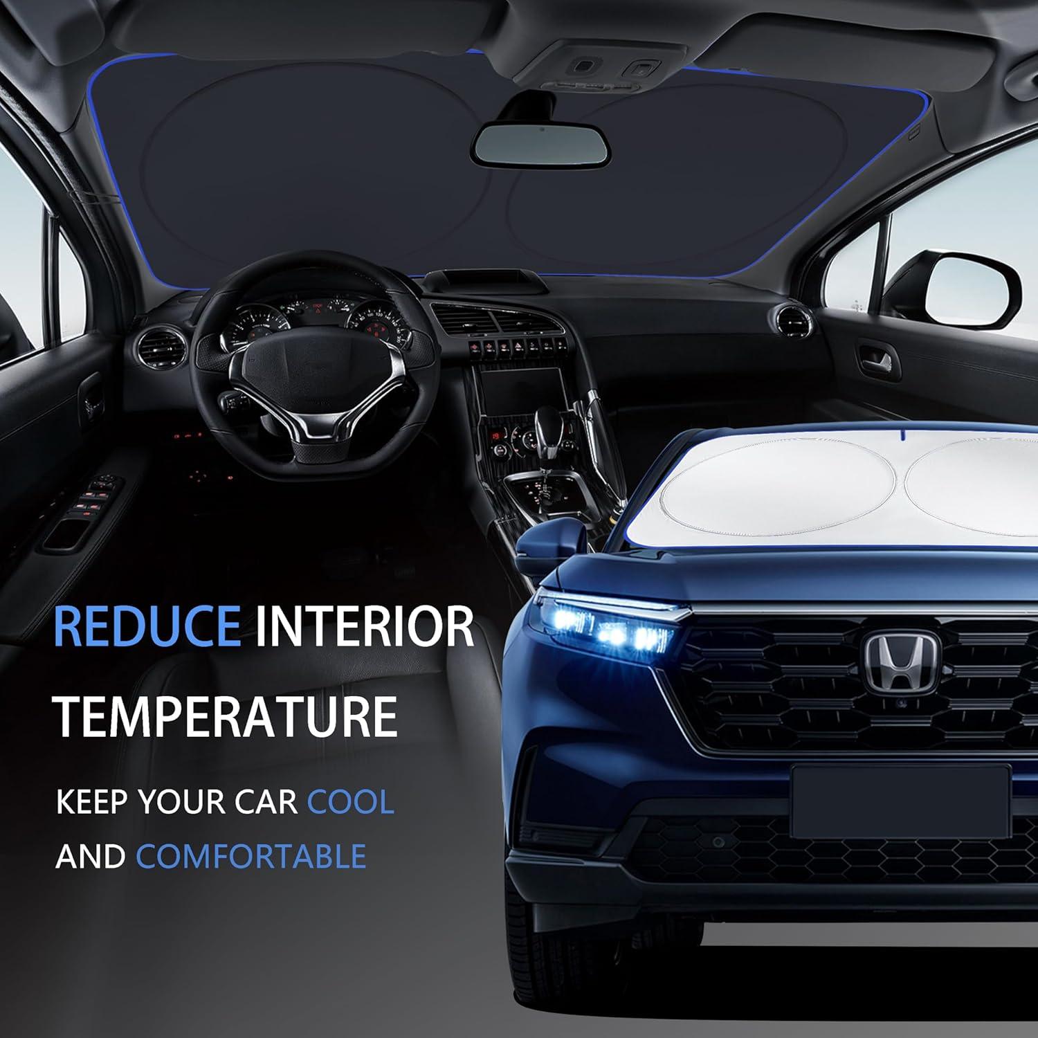 imageMORNYRAY Car Windshield Sun ShadeReflector Sunshade Offers Ultimate Protection for Car InteriorCool Reflective Sun BlockerFoldable Car Interior Accessories Black Medium Plus64 x 34 inchesBlack