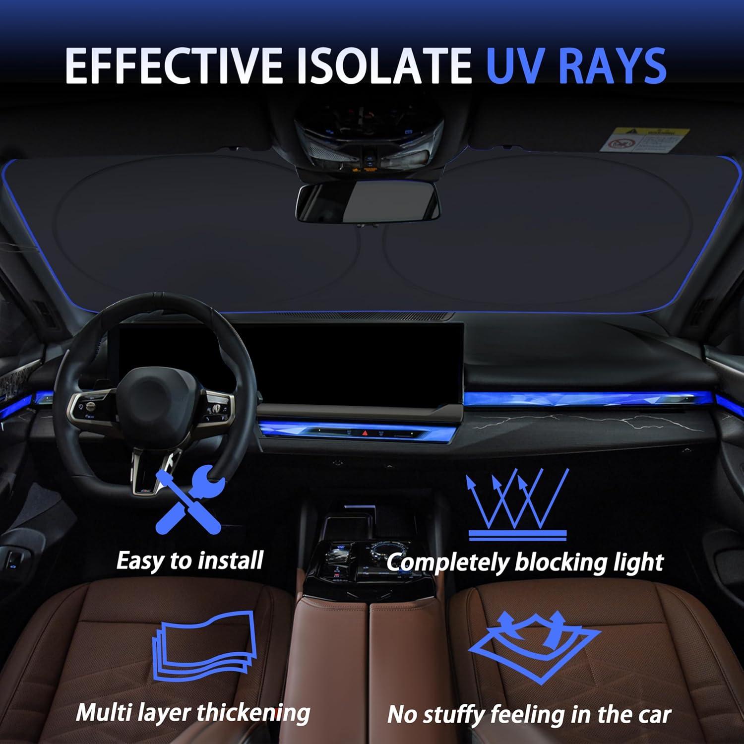 imageMORNYRAY Car Windshield Sun ShadeReflector Sunshade Offers Ultimate Protection for Car InteriorCool Reflective Sun BlockerFoldable Car Interior Accessories Black Medium Plus64 x 34 inchesBlack