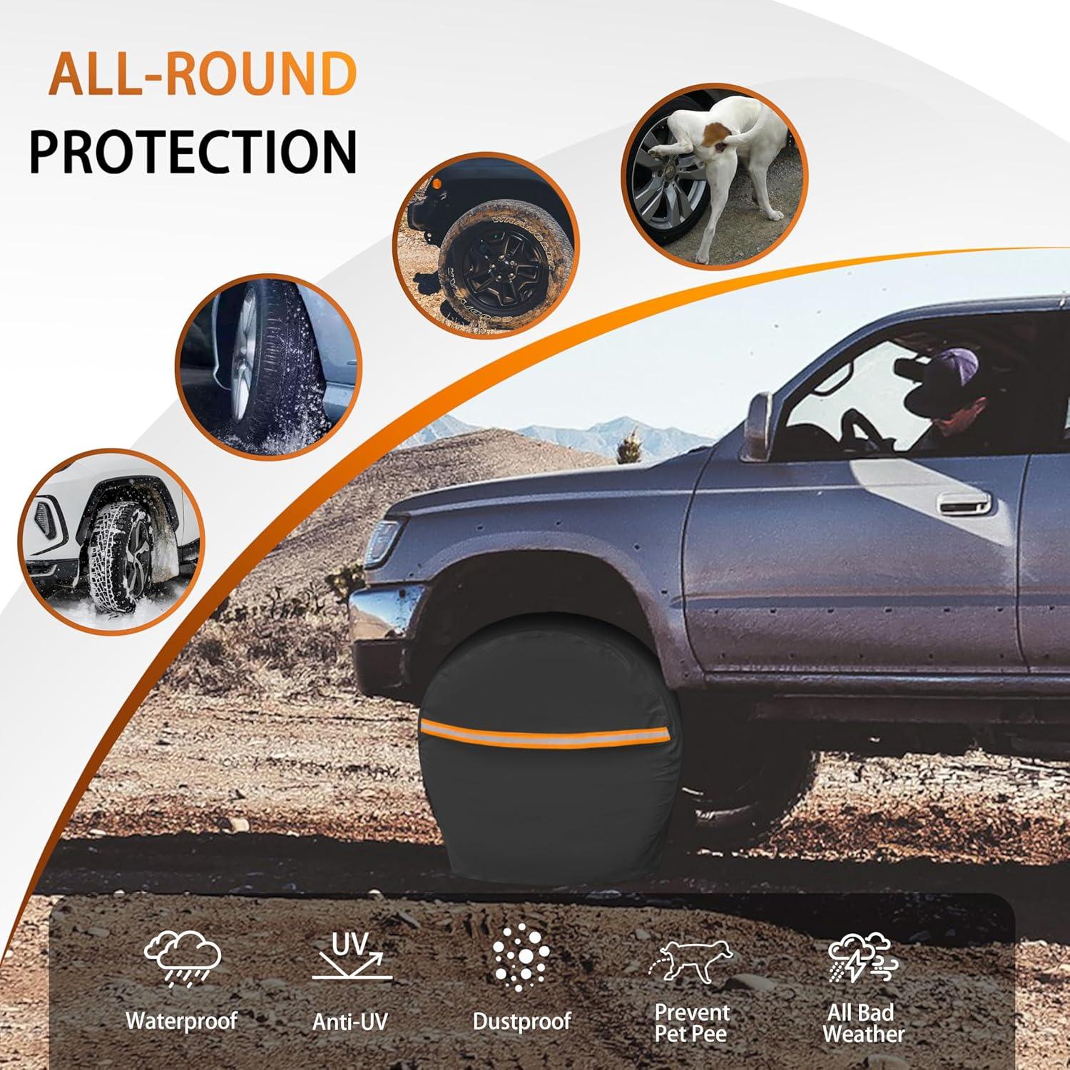 imageMORNYRAY Tire Covers 4 Pack  Tough Tire Wheel Protector for Truck TrailerSUV Trailer RVCamper Black M Fits Tire Diameters 262875Black