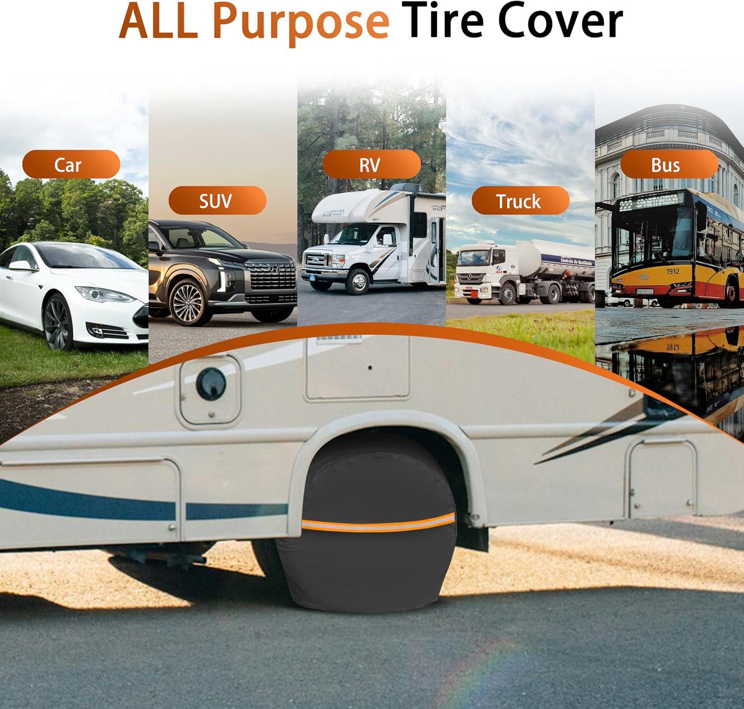 imageMORNYRAY Tire Covers 4 Pack  Tough Tire Wheel Protector for Truck TrailerSUV Trailer RVCamper Black M Fits Tire Diameters 262875Black