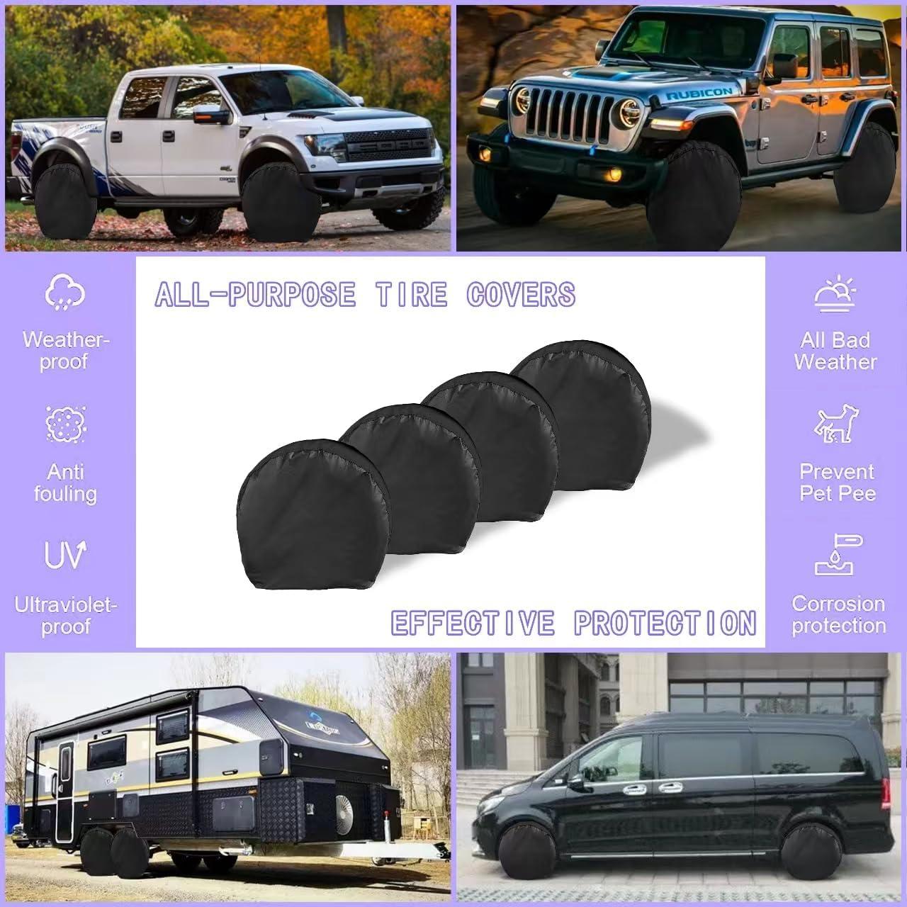 imageMORNYRAY Tire Covers 4 PackWaterproof AntiUV Snow Sun Rain Tire Covers for RVTruck SUV Trailer CamperFit 2426 Inch Tire Diameters
