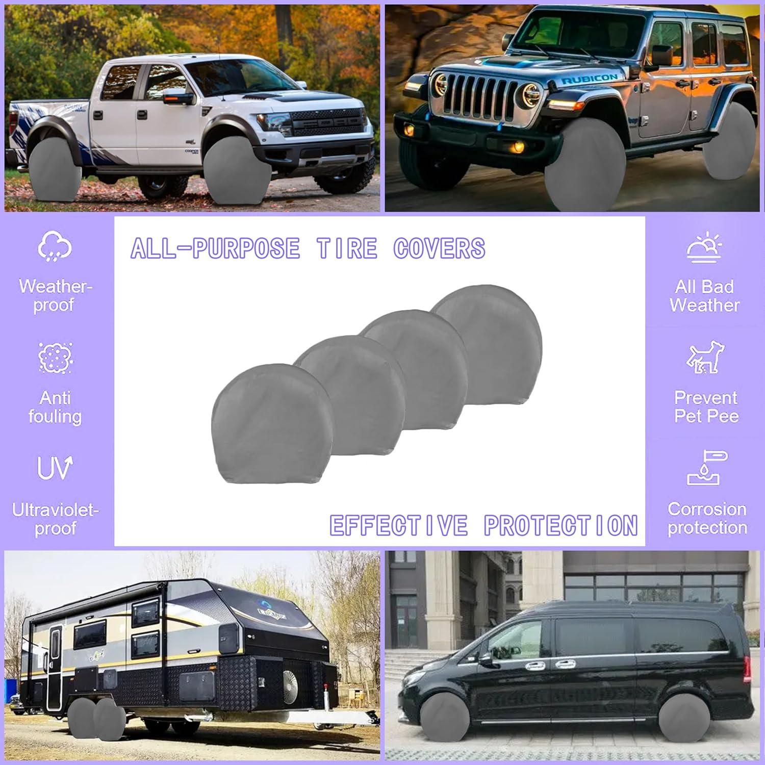 imageMORNYRAY Tire Covers 4 PackWaterproof AntiUV Snow Sun Rain Tire Covers for RVTruck SUV Trailer CamperFit 3335 Inch Tire Diameters