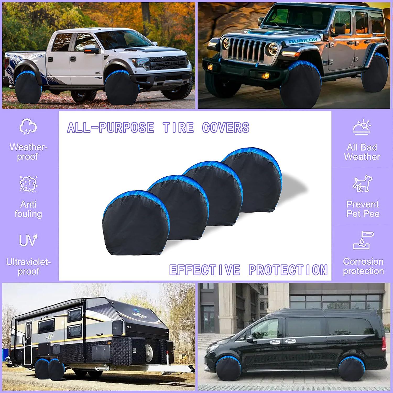 imageMORNYRAY Tire Covers 4 PackWaterproof AntiUV Snow Sun Rain Tire Covers for RVTruck SUV Trailer CamperFit 3335 Inch Tire Diameters