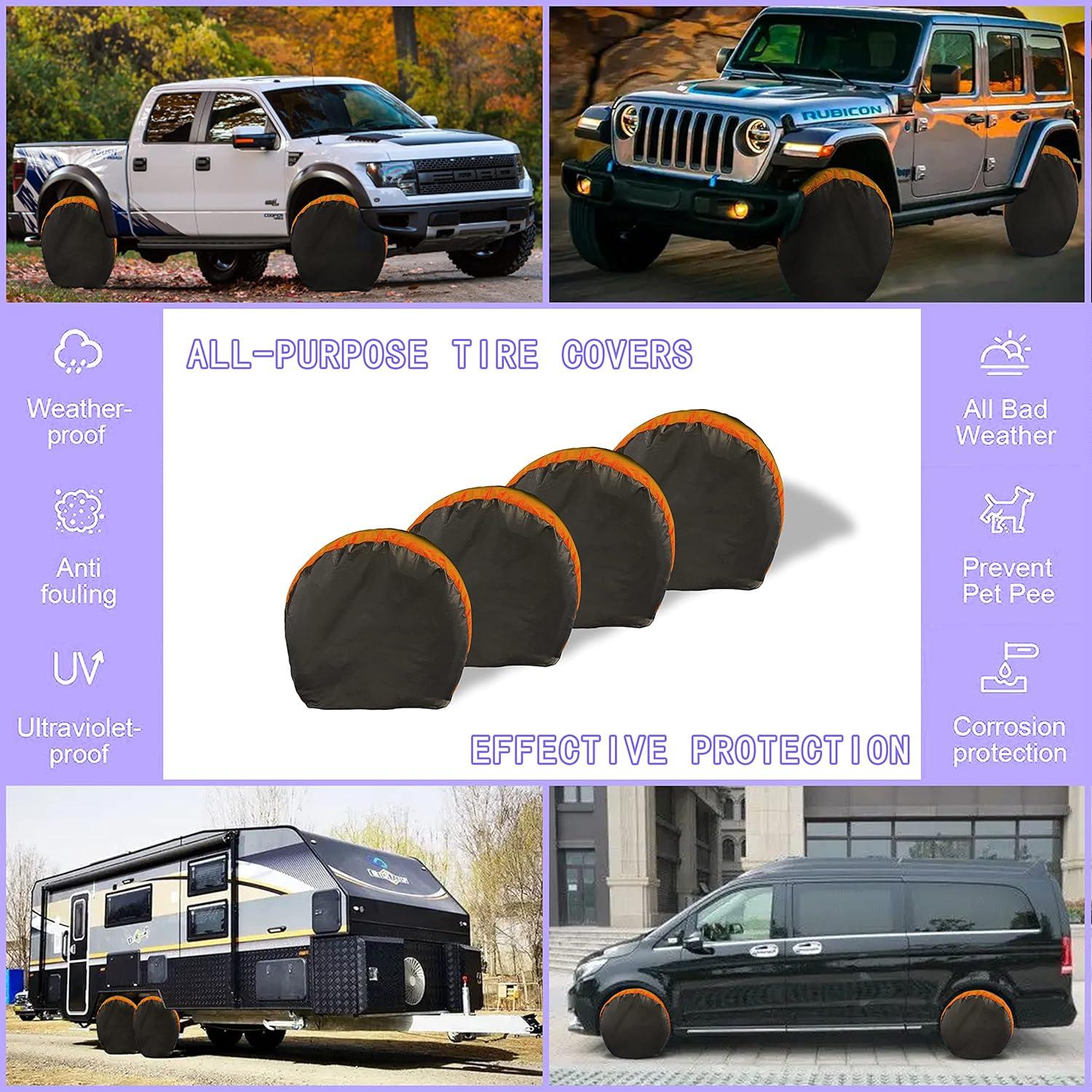 imageMORNYRAY Tire Covers 4 PackWaterproof AntiUV Snow Sun Rain Tire Covers for RVTruck SUV Trailer CamperFit 3639 Inch Tire Diameters
