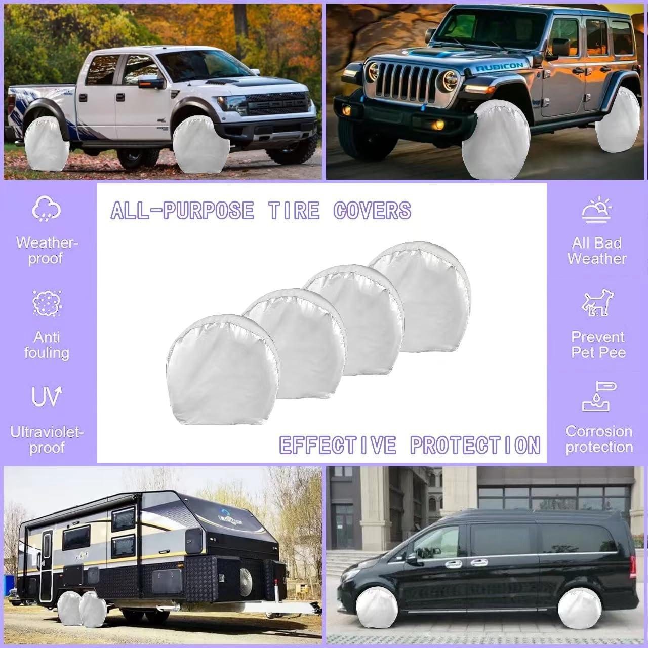 imageMORNYRAY Tire Covers 4 PackWaterproof AntiUV Snow Sun Rain Tire Covers for RVTruck SUV Trailer CamperFit 3639 Inch Tire Diameters