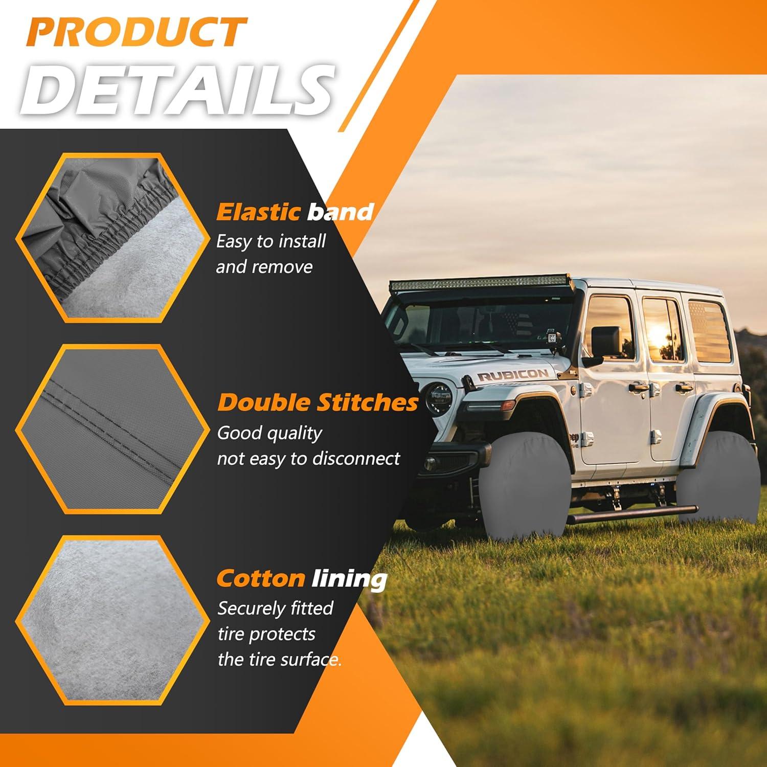 imageMORNYRAY Tire Covers 4 PackWaterproof AntiUV Snow Sun Rain Tire Covers for TruckRV SUV Trailer Camper Silver Fit 2729 Inch Tire DiametersFourGreyTire Covers