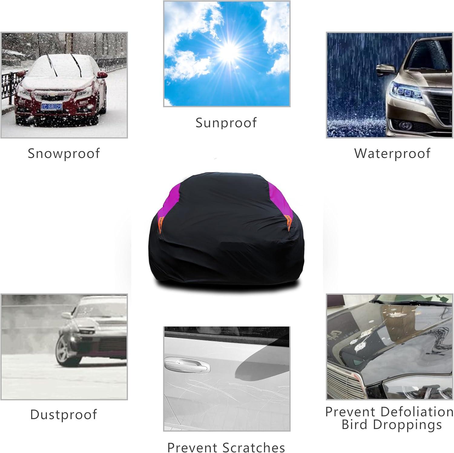 imageMORNYRAY Waterproof Car Cover All Weather Snowproof UV Protection Windproof Outdoor Full car Cover Universal Fit for Sedan Fit Sedan Length 194206 inch BluePurple