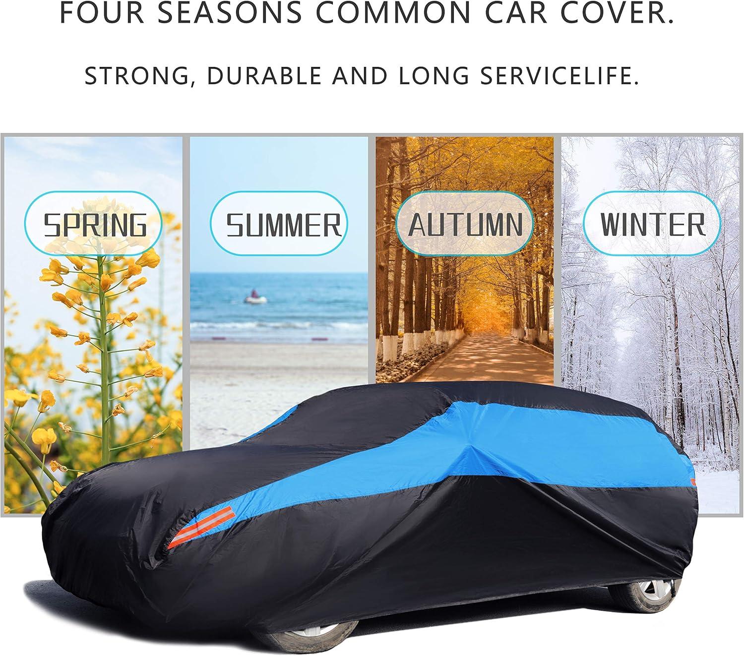 imageMORNYRAY Waterproof Car Cover All Weather Snowproof UV Protection Windproof Outdoor Full car Cover Universal Fit for Sedan Fit Sedan Length 194206 inch BlueBlue