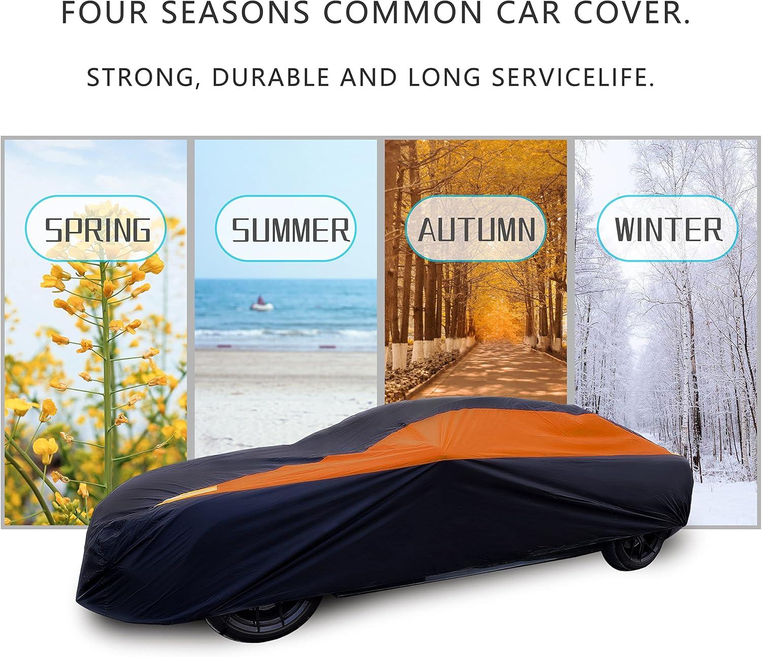 imageMORNYRAY Waterproof Car Cover All Weather Snowproof UV Protection Windproof Outdoor Full car Cover Universal Fit for Sedan Fit Sedan Length 194206 inch BlueOrange