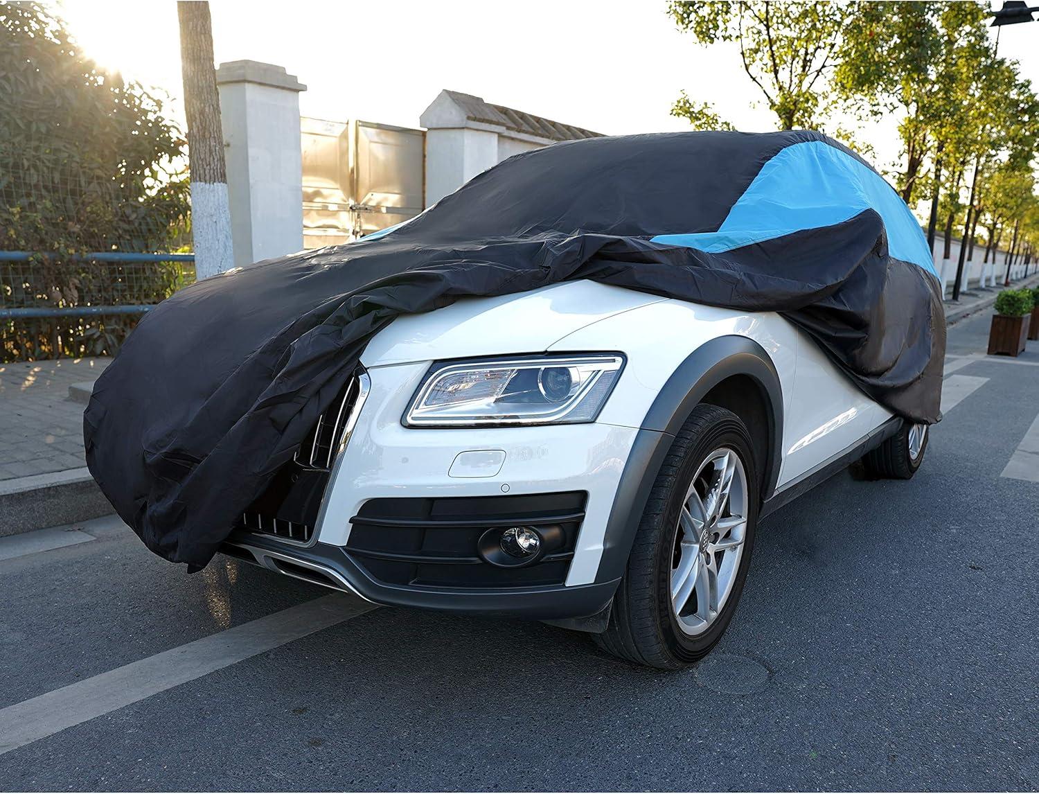 imageMORNYRAY Waterproof Car Cover All Weather Snowproof UV Protection Windproof Outdoor Full car Cover Universal Fit for Sedan Fit Sedan Length 194206 inch BlueBlue