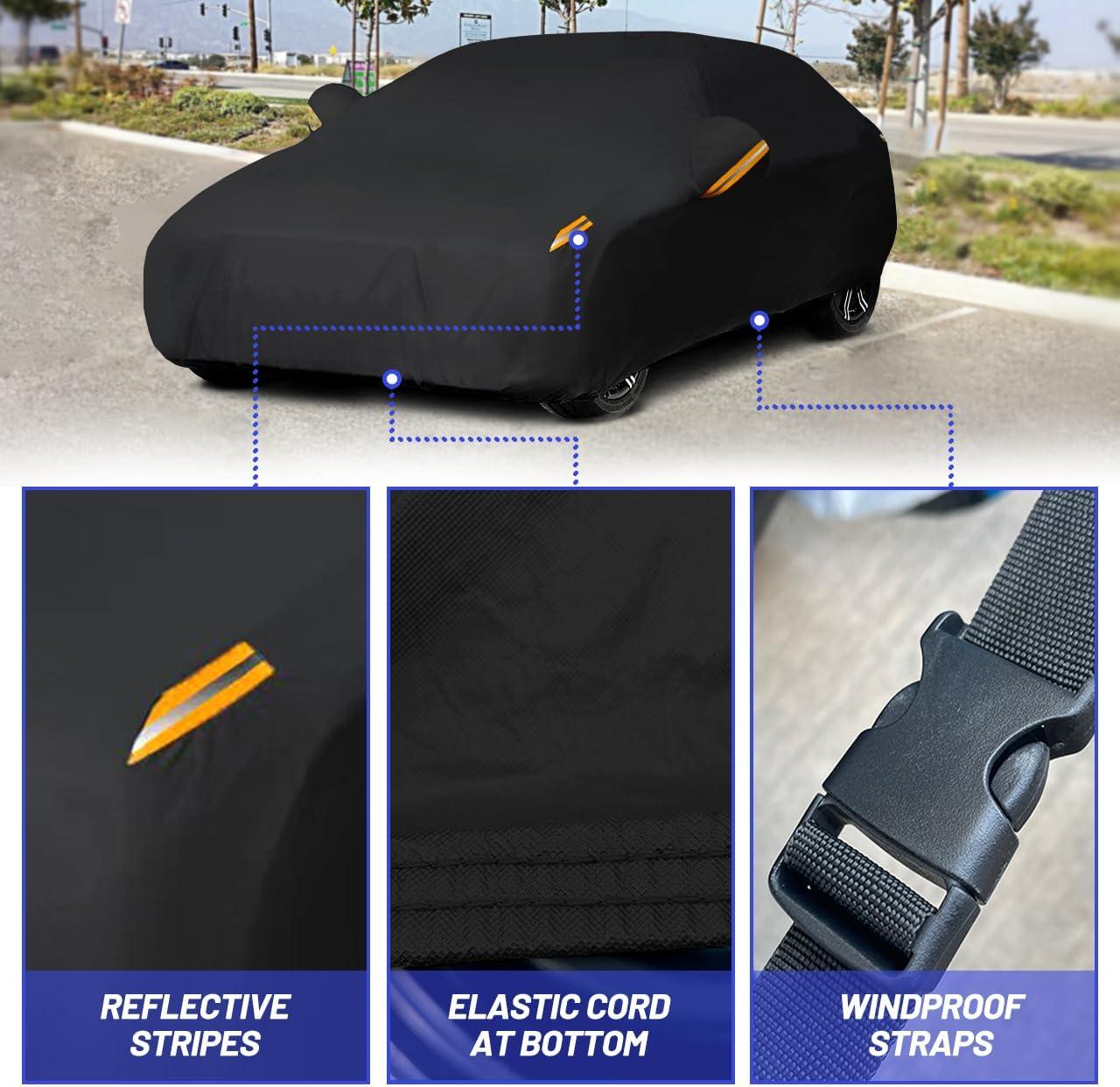 imageMORNYRAY Waterproof Car Cover All Weather Snowproof UV Protection Windproof Outdoor Full car Cover Universal Fit for Sedan Fit Sedan Length 194206 inch BlueAll black