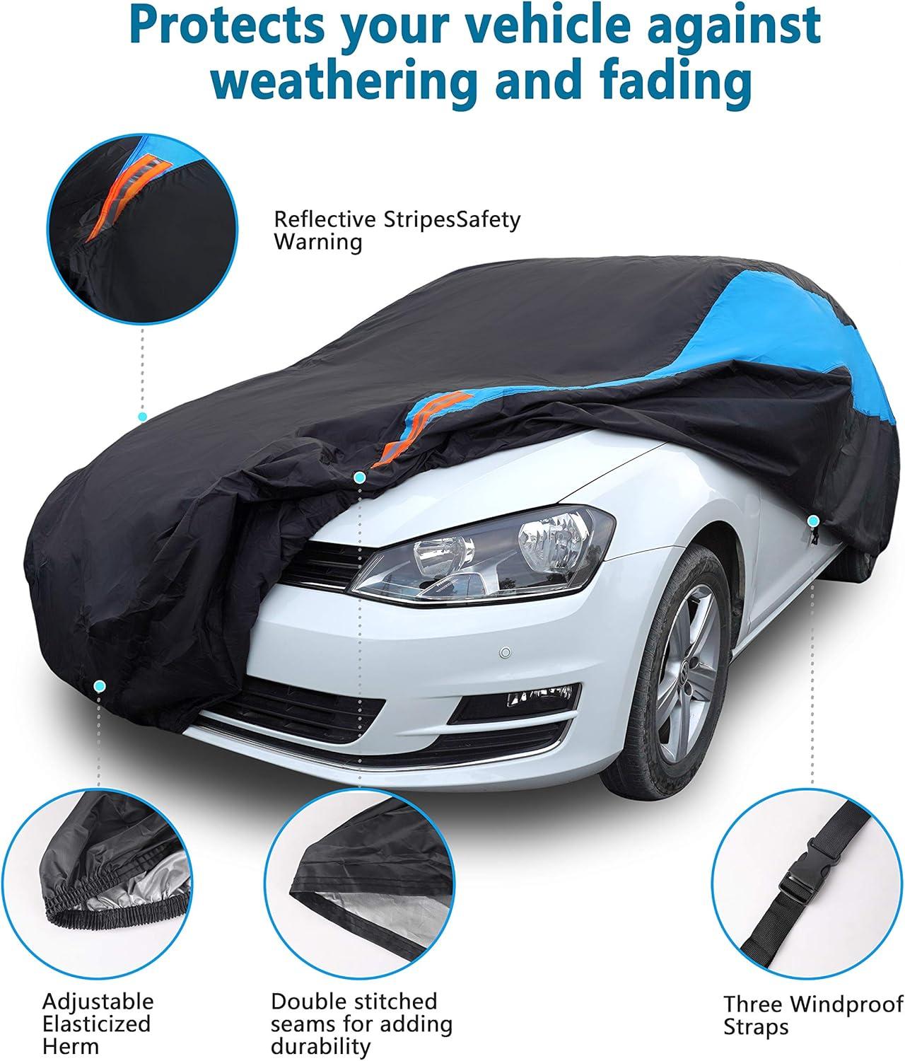 imageMORNYRAY Waterproof Car Cover All Weather Snowproof UV Protection Windproof Outdoor Full car Cover Universal Fit for Sedan Fit Sedan Length 194206 inch BlueBlue
