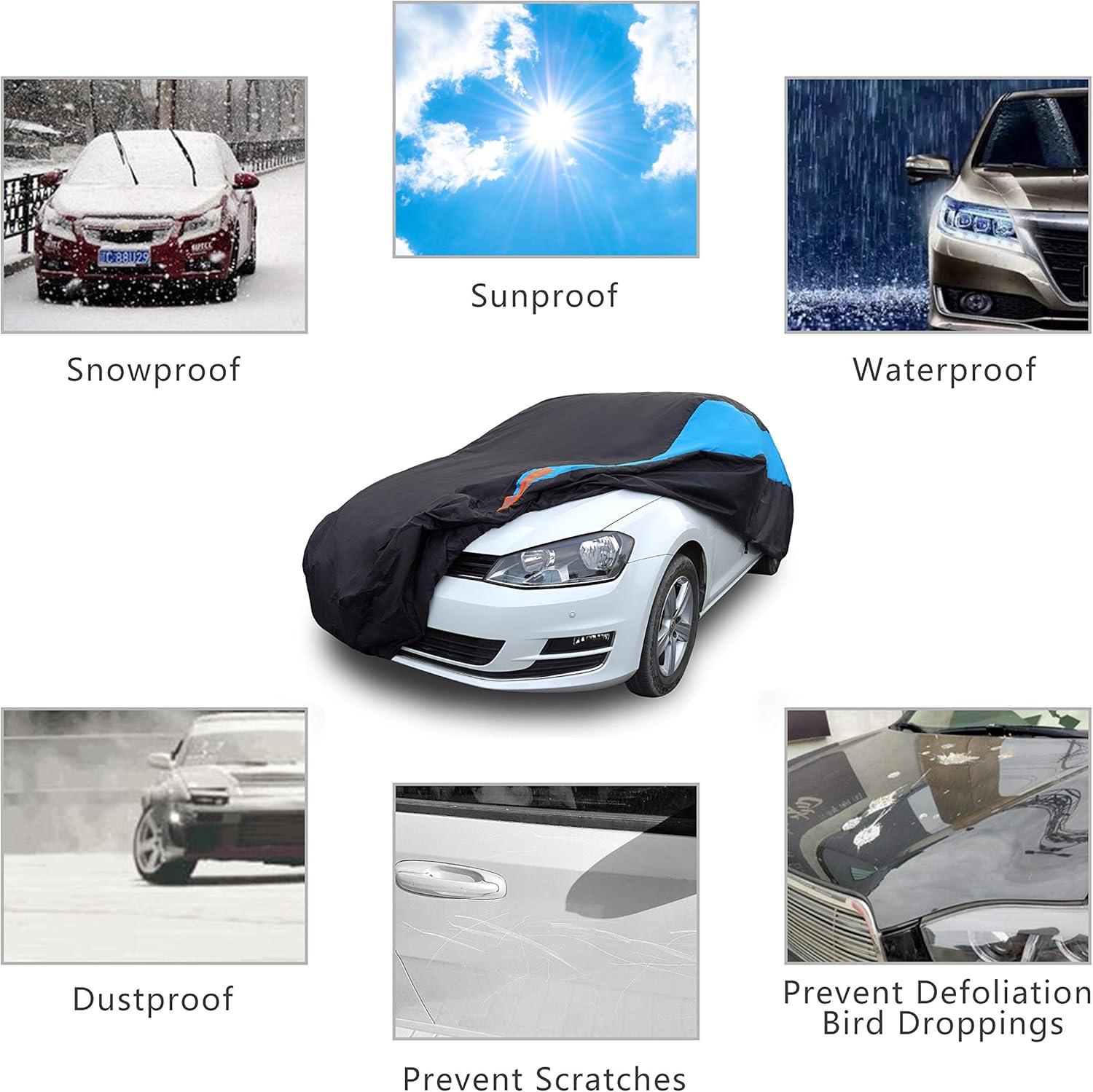 imageMORNYRAY Waterproof Car Cover All Weather Snowproof UV Protection Windproof Outdoor Full car Cover Universal Fit for Sedan Fit Sedan Length 194206 inch BlueBlue