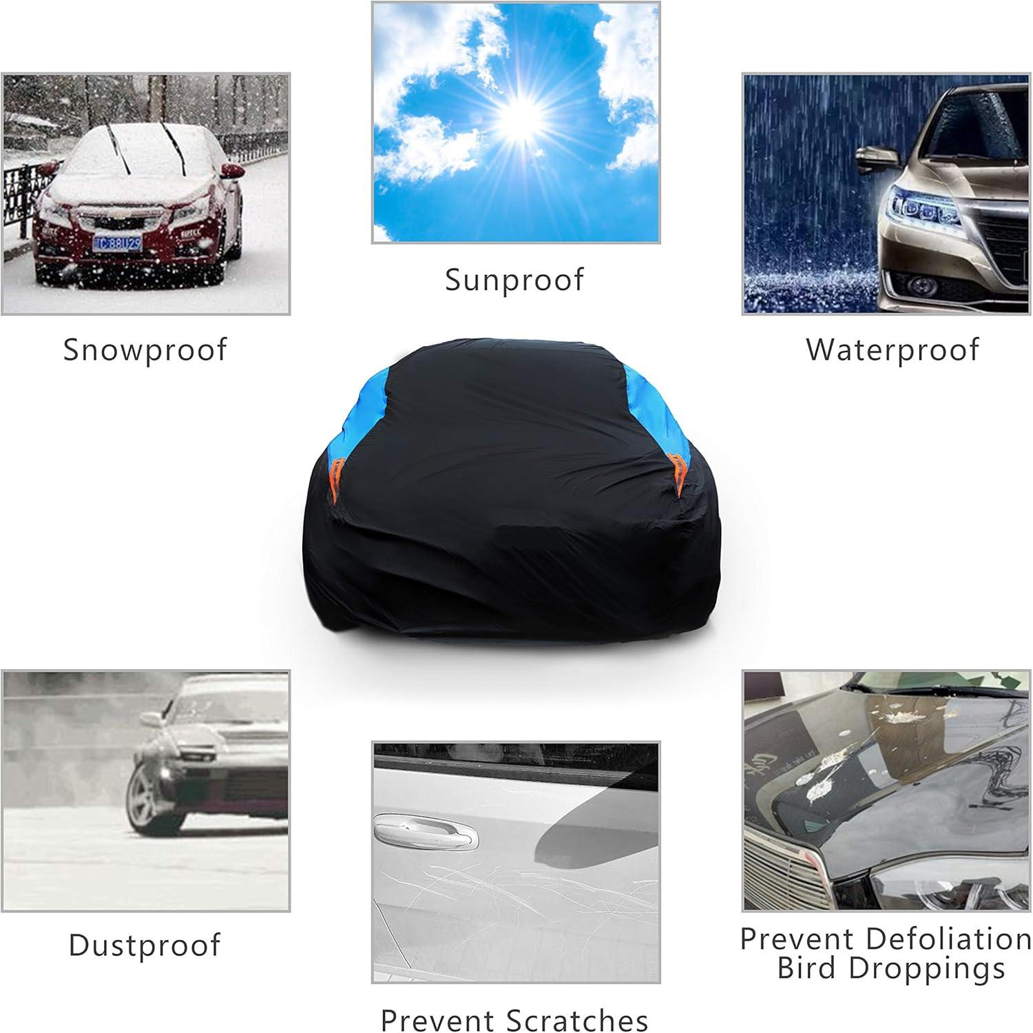 imageMORNYRAY Waterproof Car Cover All Weather Snowproof UV Protection Windproof Outdoor Full car Cover Universal Fit for Sedan Fit Sedan Length 194206 inch BlueBlue