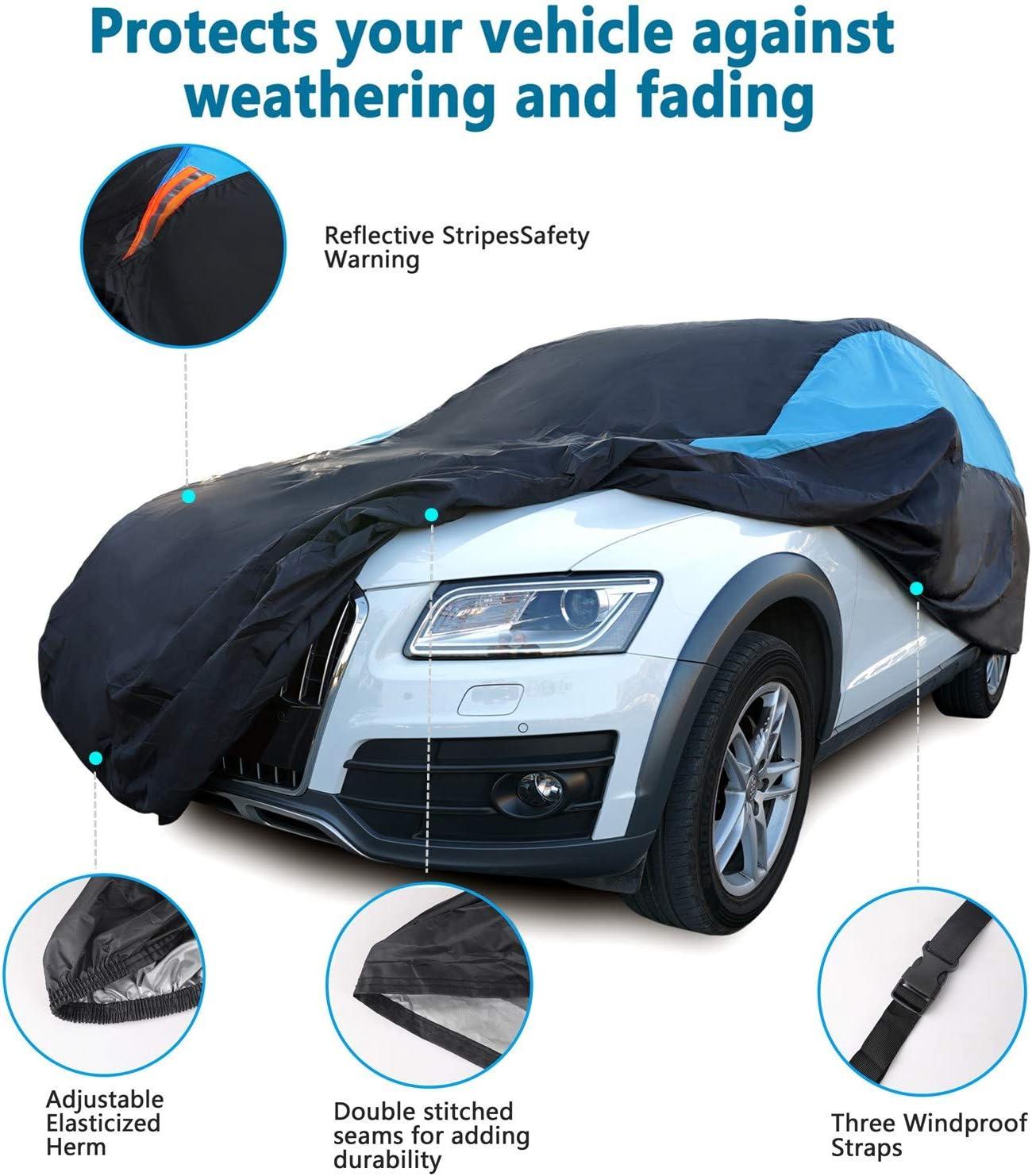 imageMORNYRAY Waterproof Car Cover All Weather Snowproof UV Protection Windproof Outdoor Full car Cover Universal Fit for Sedan Fit Sedan Length 194206 inch BlueBlue