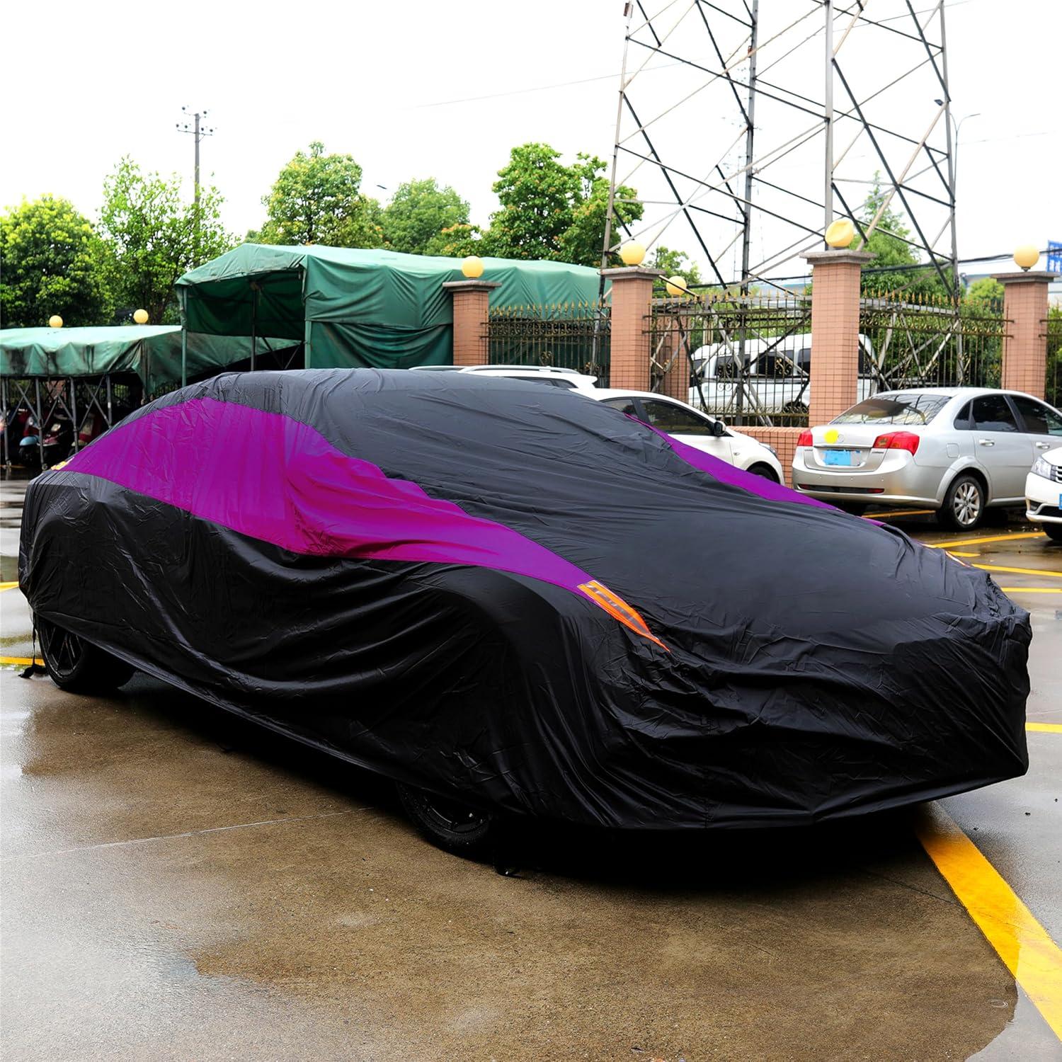 imageMORNYRAY Waterproof Car Cover All Weather Snowproof UV Protection Windproof Outdoor Full car Cover Universal Fit for Sedan Fit Sedan Length 194206 inch BluePurple