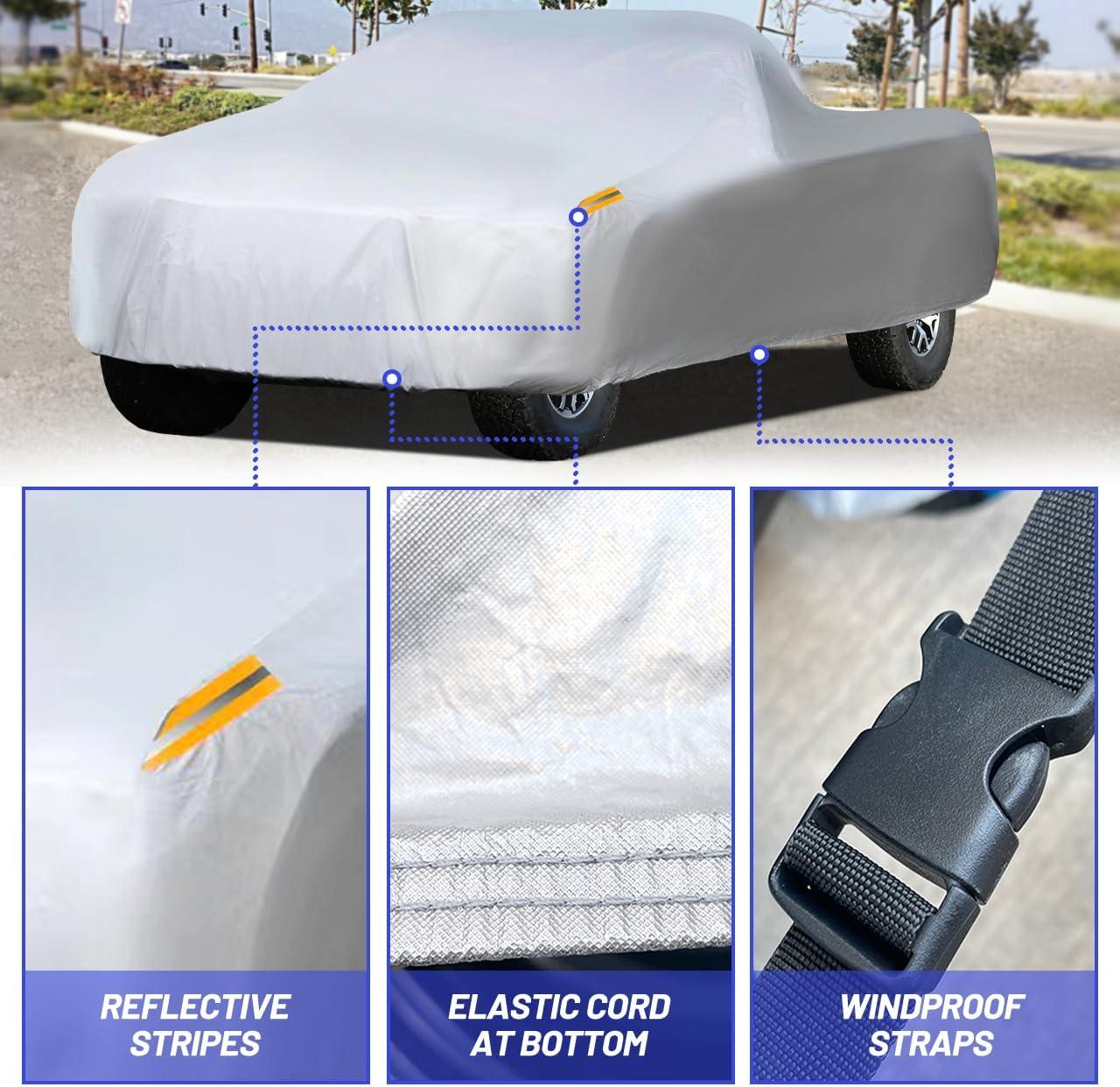 imageMORNYRAY Waterproof Car Cover All Weather Snowproof UV Protection Windproof Outdoor Full car Cover Universal Fit for Sedan Fit Sedan Length 194206 inch BlueAll silvery