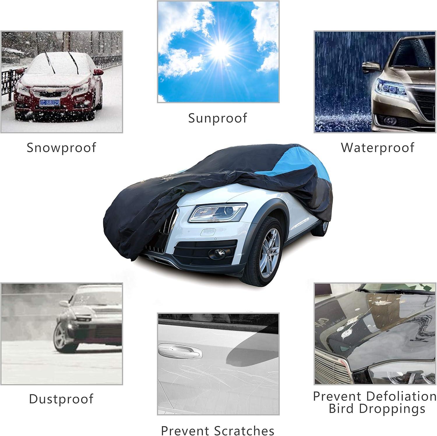 imageMORNYRAY Waterproof Car Cover All Weather Snowproof UV Protection Windproof Outdoor Full car Cover Universal Fit for Sedan Fit Sedan Length 194206 inch BlueBlue