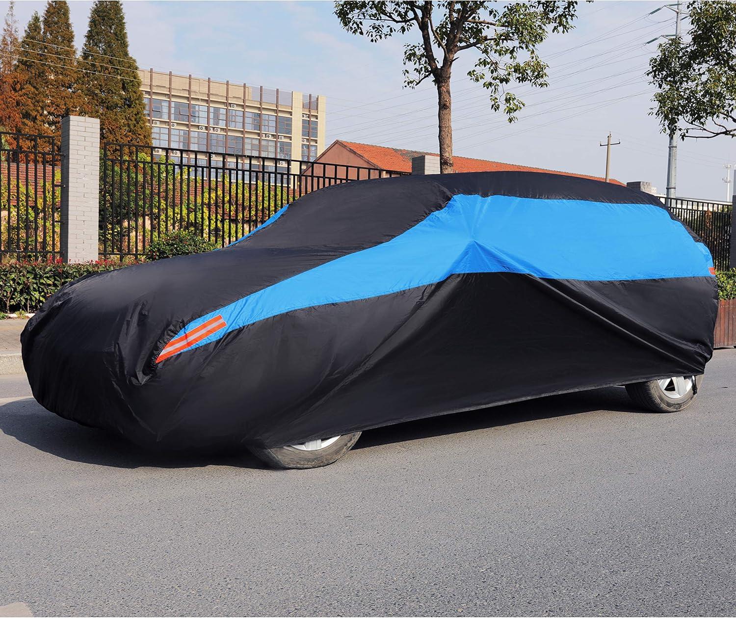 imageMORNYRAY Waterproof Car Cover All Weather Snowproof UV Protection Windproof Outdoor Full car Cover Universal Fit for Sedan Fit Sedan Length 194206 inch BlueBlue