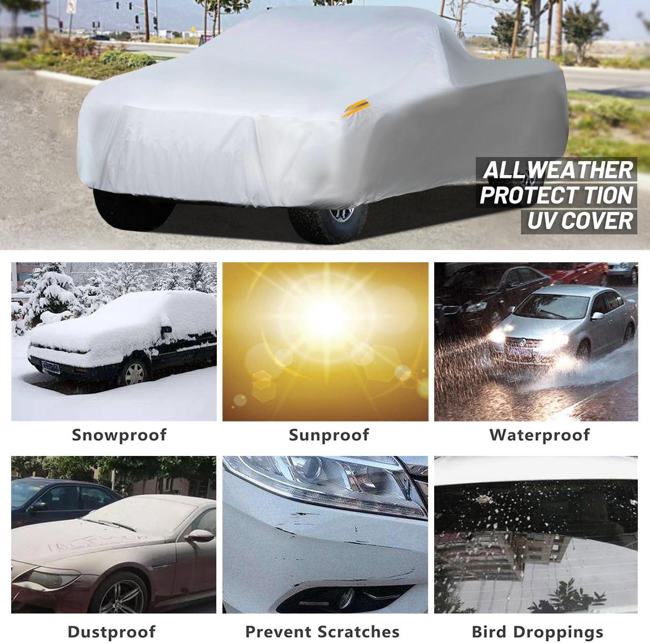 imageMORNYRAY Waterproof Car Cover All Weather Snowproof UV Protection Windproof Outdoor Full car Cover Universal Fit for Sedan Fit Sedan Length 194206 inch BlueAll silvery