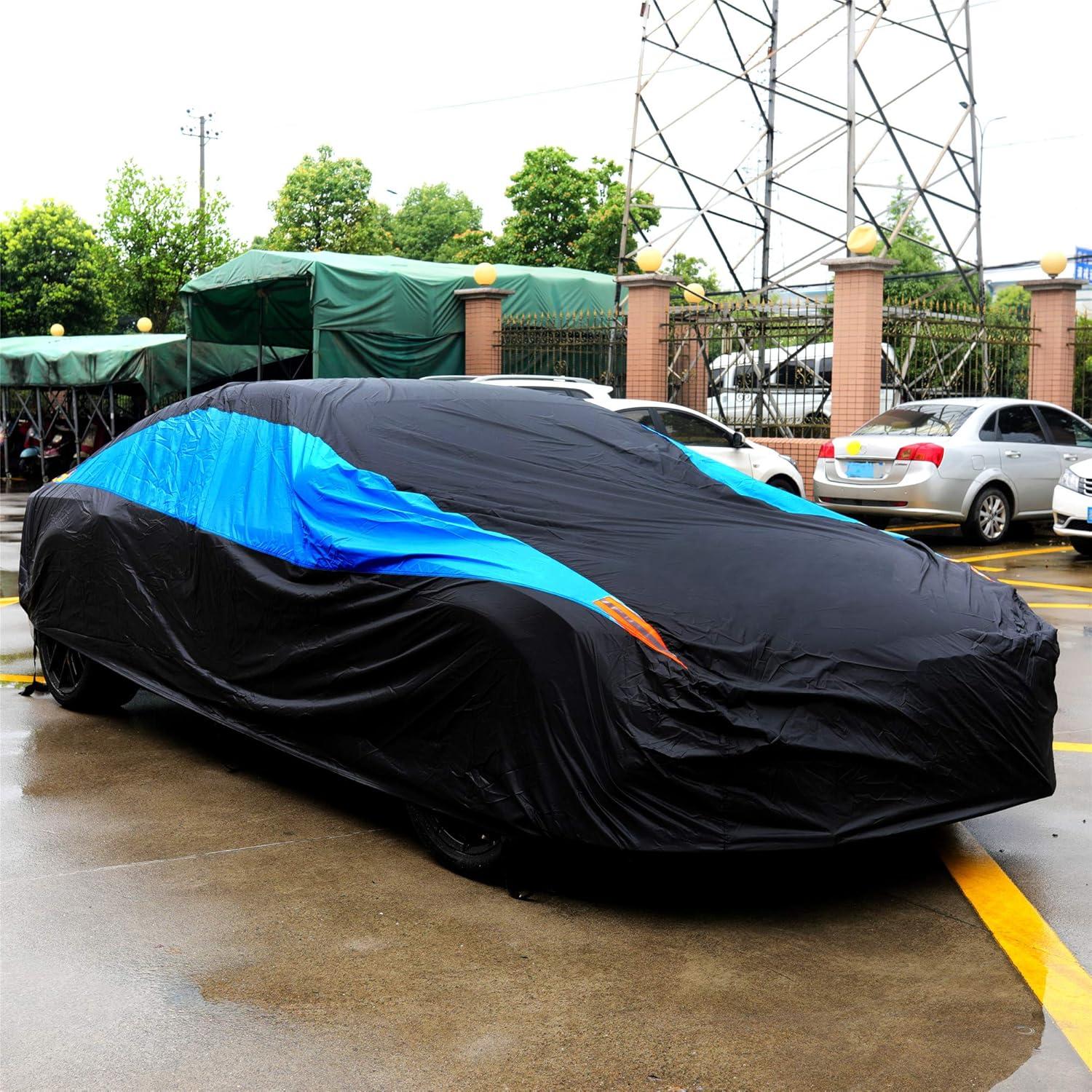 imageMORNYRAY Waterproof Car Cover All Weather Snowproof UV Protection Windproof Outdoor Full car Cover Universal Fit for Sedan Fit Sedan Length 194206 inch BlueBlue