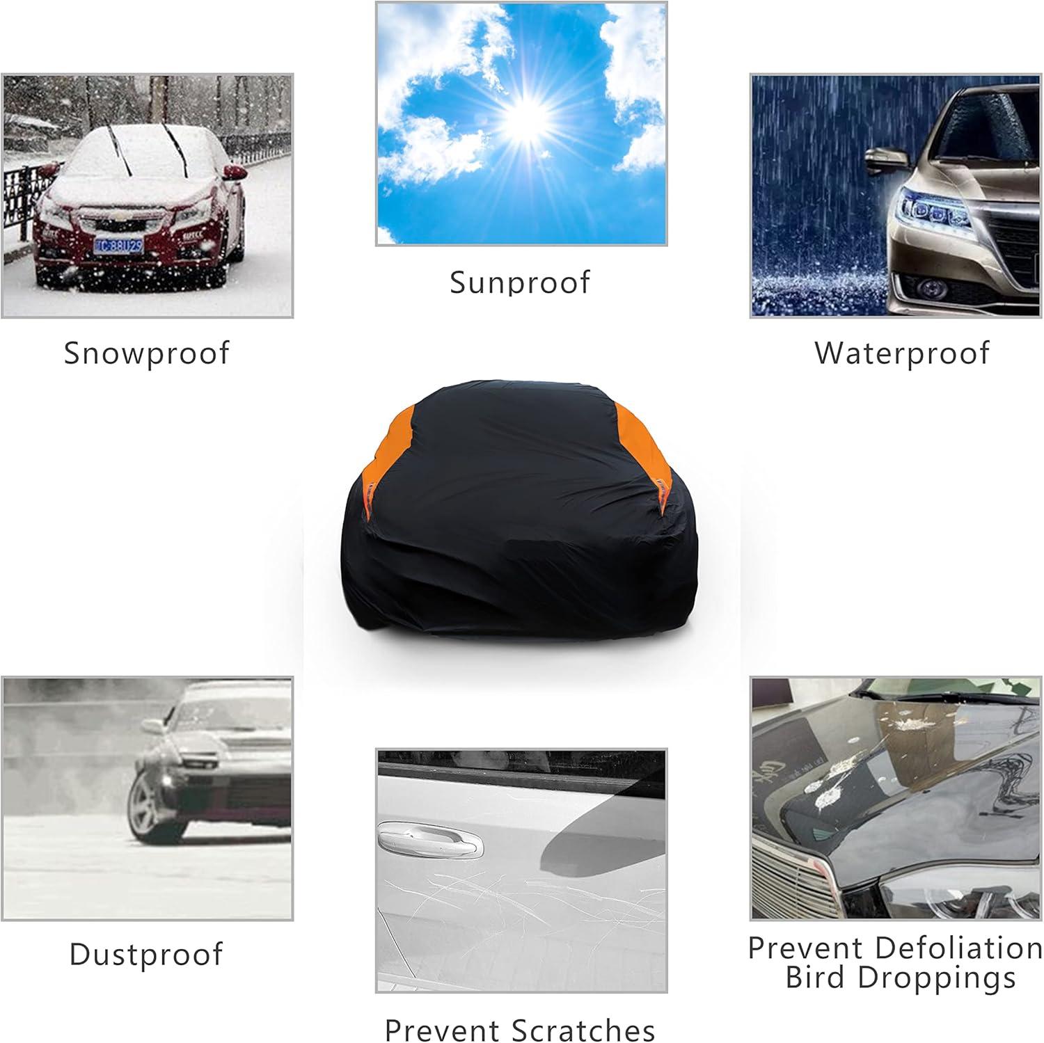 imageMORNYRAY Waterproof Car Cover All Weather Snowproof UV Protection Windproof Outdoor Full car Cover Universal Fit for Sedan Fit Sedan Length 194206 inch BlueOrange
