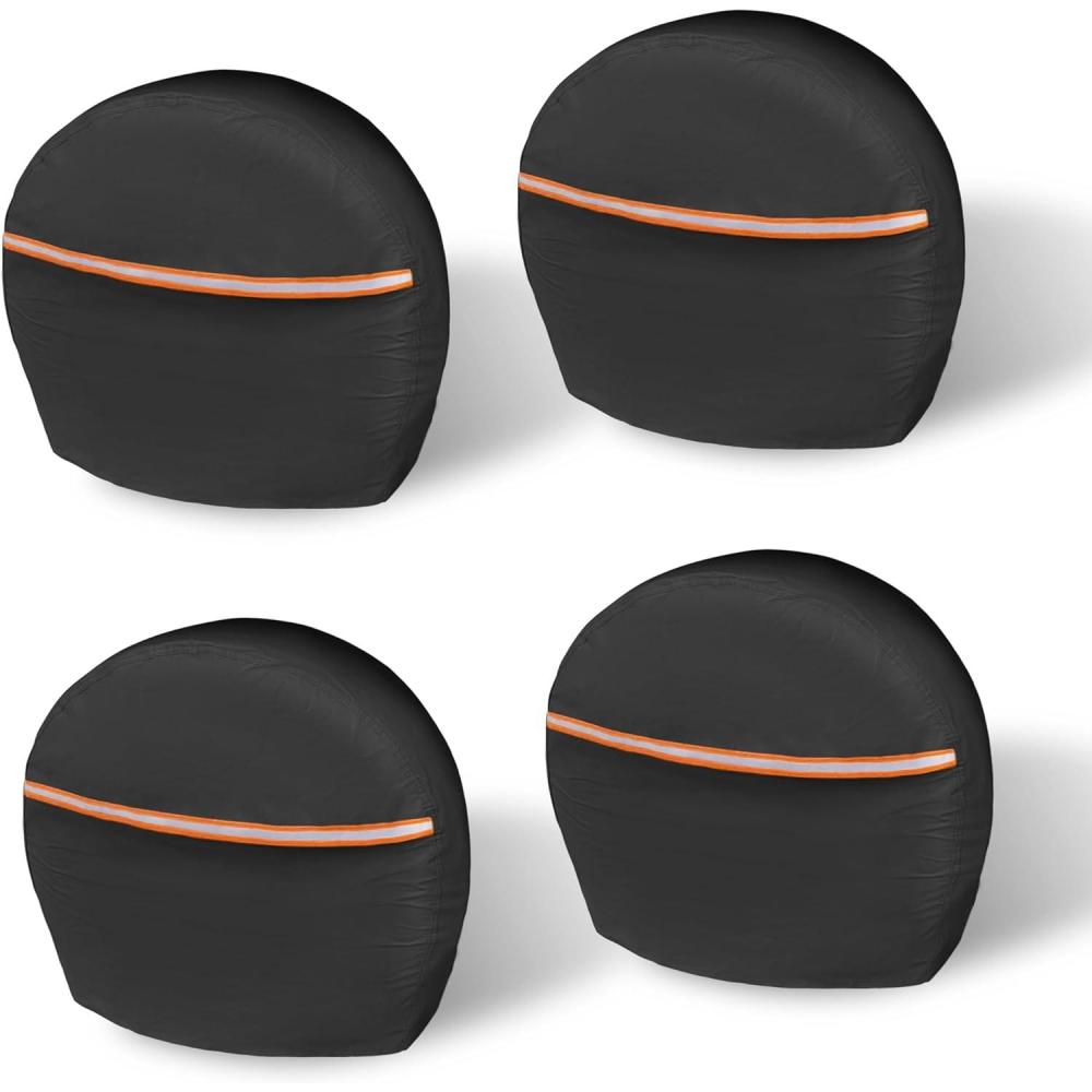 imageMORNYRAY Tire Covers 4 Pack  Tough Tire Wheel Protector for Truck TrailerSUV Trailer RVCamper Black M Fits Tire Diameters 262875Black