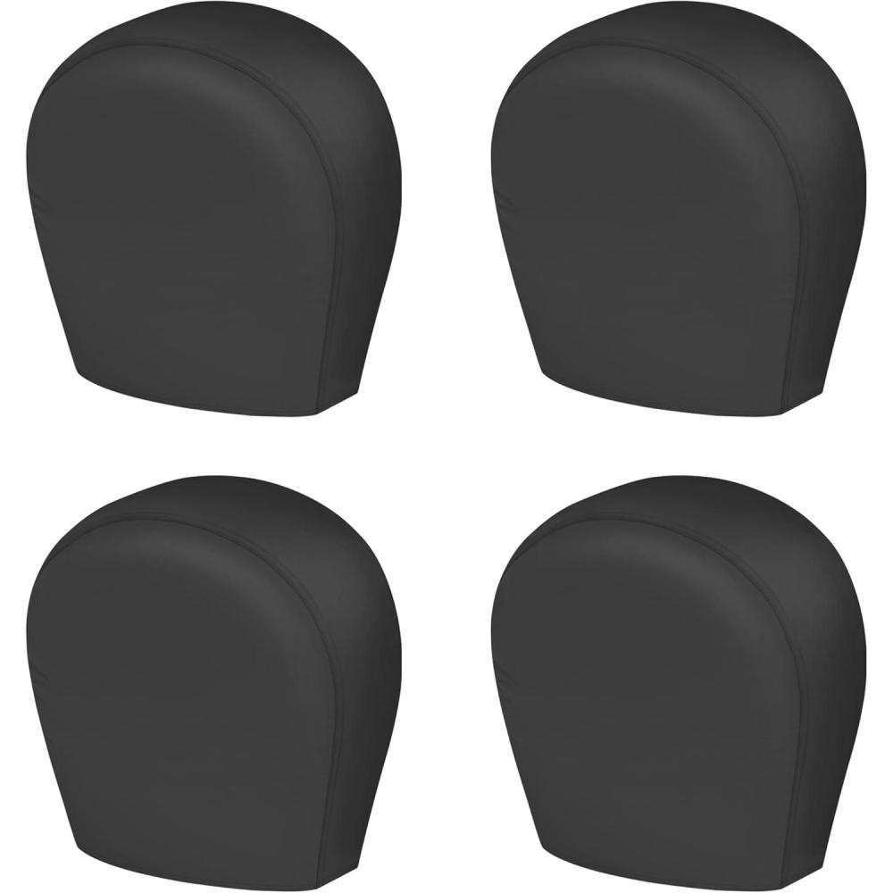 imageMORNYRAY Tire Covers 4 PackWaterproof AntiUV Snow Sun Rain Tire Covers for TruckRV SUV Trailer Camper Silver Fit 2729 Inch Tire DiametersFourBlackTire Covers