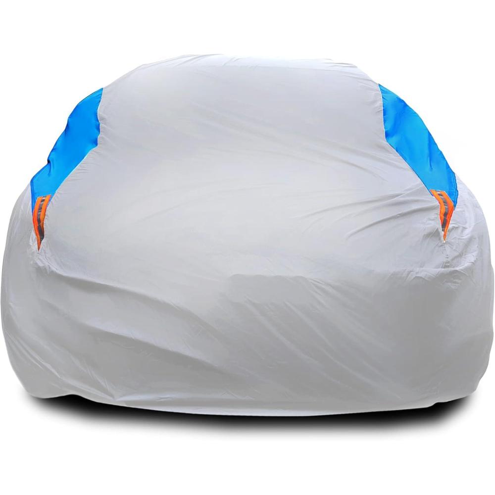 imageMORNYRAY Waterproof Car Cover All Weather Snowproof UV Protection Windproof Outdoor Full car Cover Universal Fit for Sedan Fit Sedan Length 194206 inch BlueSilvery