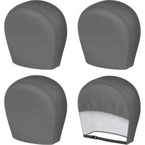 imageMORNYRAY Tire Covers 4 PackWaterproof AntiUV Snow Sun Rain Tire Covers for TruckRV SUV Trailer Camper Silver Fit 2729 Inch Tire DiametersFourGreyTire Covers